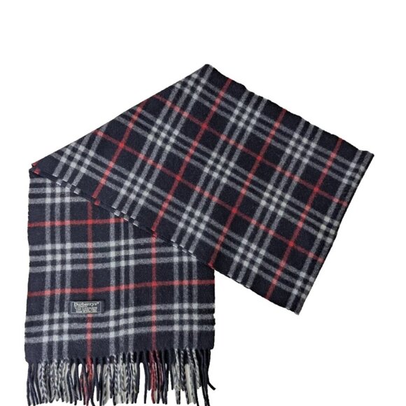 BURBERRY London Vintage Classic Nova Check Knit 100% Cashmere Fringe Black SCARF - Picture 1 of 6